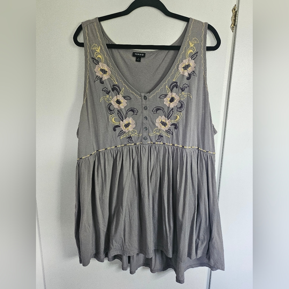 Torrid Gray Sleeveless Embellished Blouse